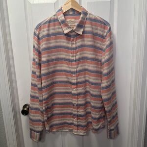 Marine Layer Striped Button Down Shirt Marge (M/L) Coral Blue, Cotton/Silk